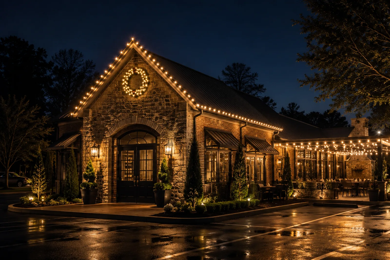 Commercial property with clean C9 holiday lighting in Metro Atlanta