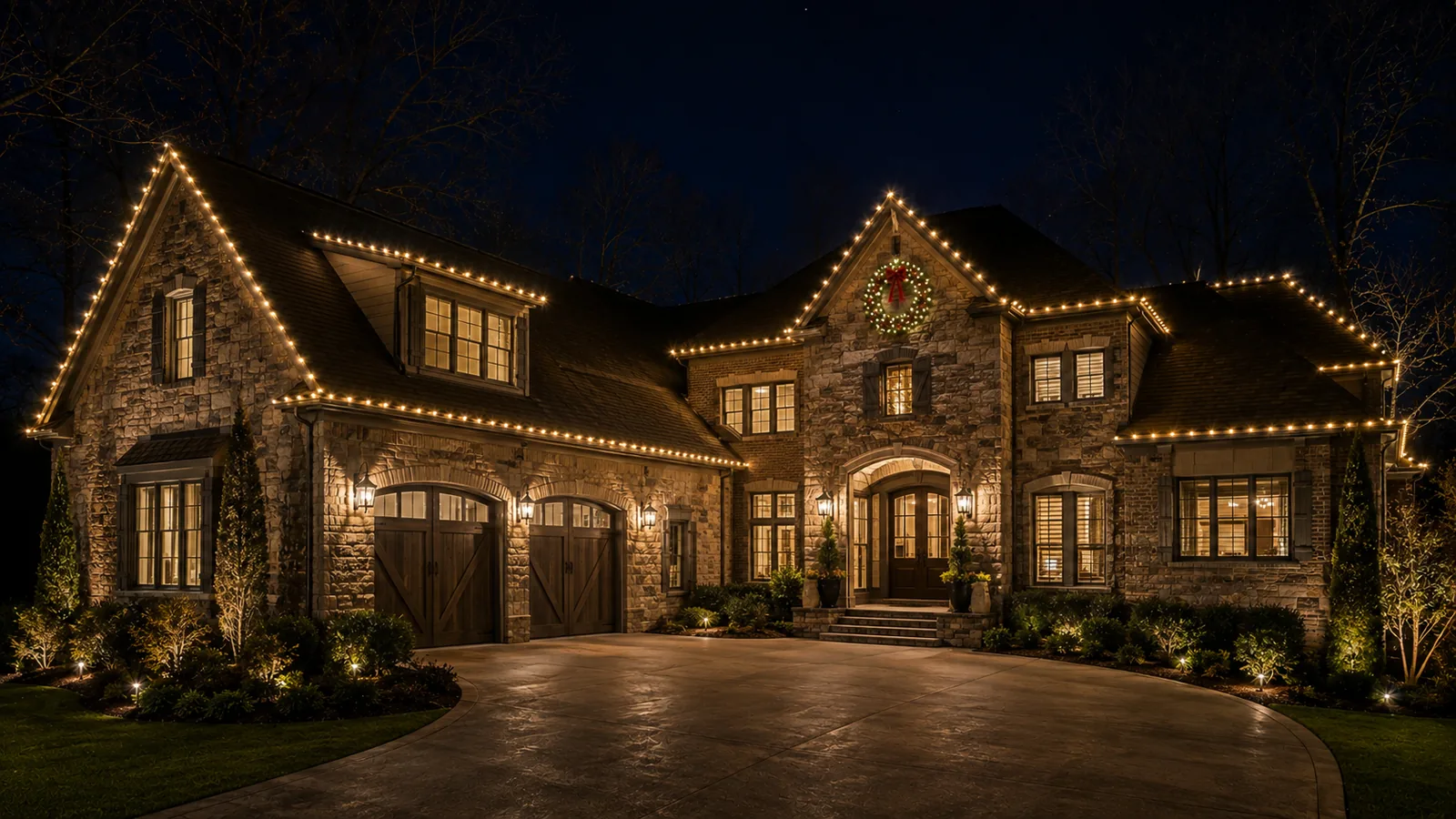 Bright Lights GA crew-installed roofline lighting, no ladders for the homeowner