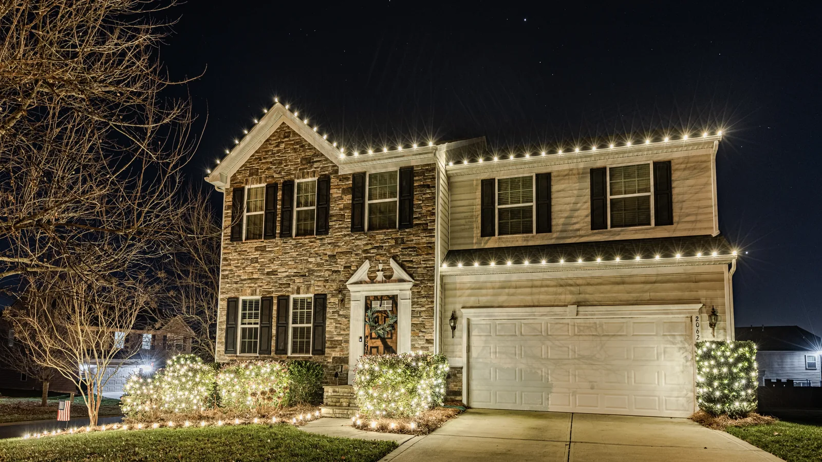 Professionally maintained Christmas light display on a Metro Atlanta home