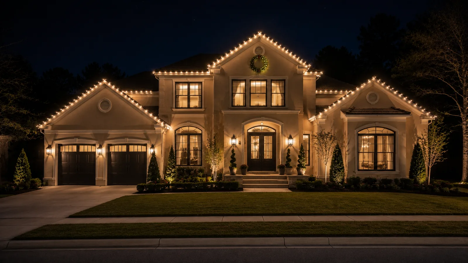 Clean C9 roofline LED lighting on a Metro Atlanta home